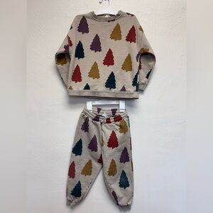 ZARA unisex matching Christmas holiday tree sweatshirt and sweatpants size 4-5